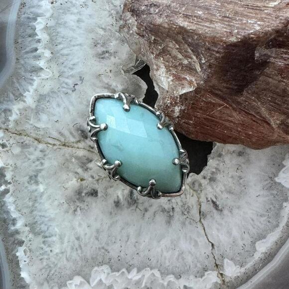 Carolyn Pollack Sterling Faceted Marquise Amazonite Split Shank Size 5 Dome Ring - Picture 2 of 10